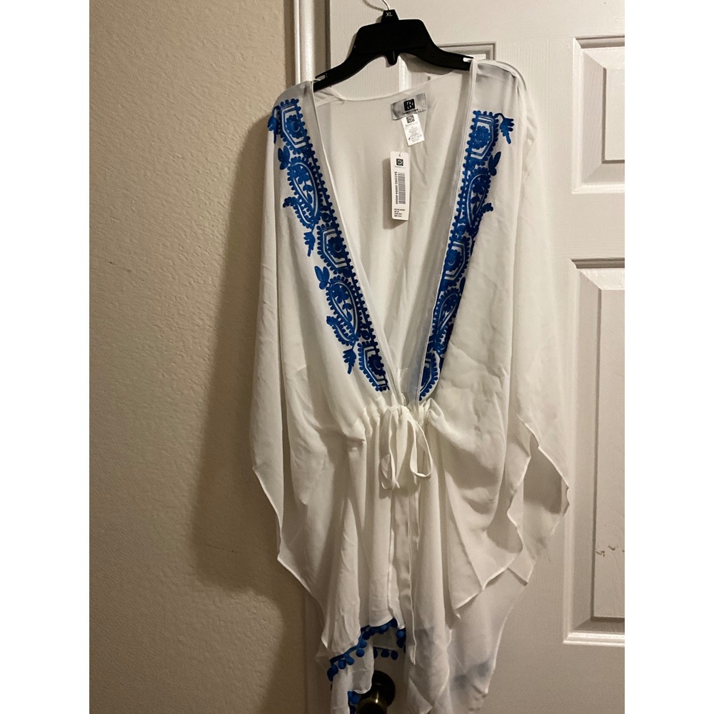 Laundry by design‎ Cover Up White Blue Embroidered Swim Beach Pool Resort